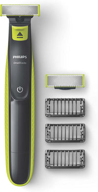 Oneblade Rechargeable Wet and Dry Electric Shaver Trimmer for Trim, Edge and Shave with 3X Click-On Stubble Combs, Black/Lime, QP2520/30