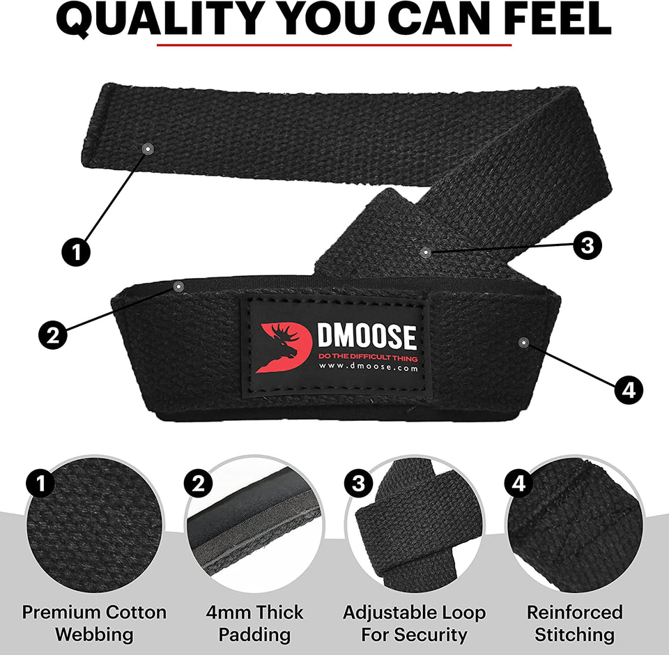 Dmoose Lifting Straps for Weight Lifting, Crossfit, Bodybuilding, Powerlifting and Deadlifting. Soft Neoprene Padded-24” Wrist Straps (Pair), Support Max Grip Strength Training and Barbell Stability