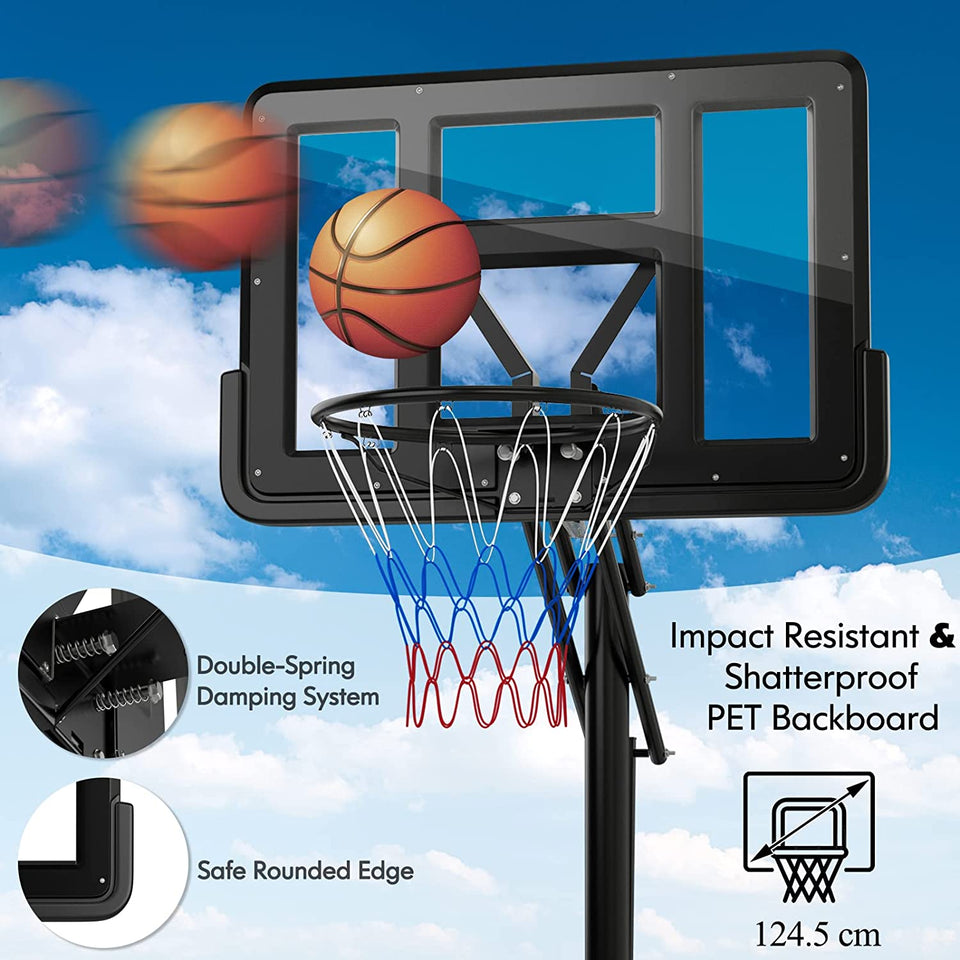 Basketball Hoop Stand, 8-10Ft/2.45-3.05M（Floor to Ring）Height Adjustable Basketball Hoop System W/ 44" Backboard, Fillable Base, Wheels & Secure Bag, Indoor Outdoor Basketball Goal Game