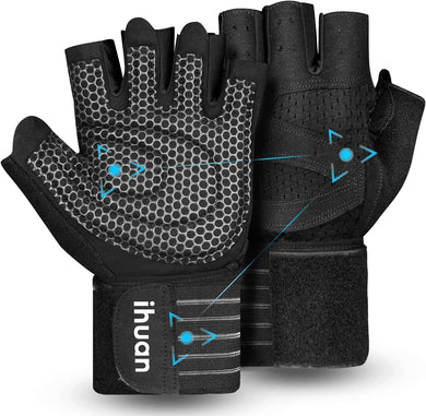 Updated 2023 Version Professional Ventilated Weight Lifting Gym Workout Gloves with Wrist Wrap Support for Men & Women, Full Palm Protection, for Weightlifting, Training, Fitness, Hanging, Pull Ups