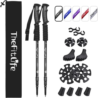 Nordic Walking Trekking Poles - 2 Packs with Antishock and Quick Lock System, Telescopic, Collapsible, Ultralight for Hiking, Camping, Mountaining, Backpacking, Walking, Trekking