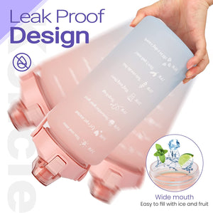 2L Water Bottle,  Motivational Water Bottle, Large Capacity Drinking Bottle with Time Straw & Marker, Reusable 67 OZ Leakproof BPA Free US Tritan Material Water Jug, Gradient Pink and Blue