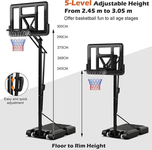 Basketball Hoop Stand, 8-10Ft/2.45-3.05M（Floor to Ring）Height Adjustable Basketball Hoop System W/ 44" Backboard, Fillable Base, Wheels & Secure Bag, Indoor Outdoor Basketball Goal Game