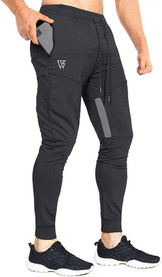 Mens Tapered Gym Joggers, Fitness Pants Casual Workout Track Pants with Zip Pockets